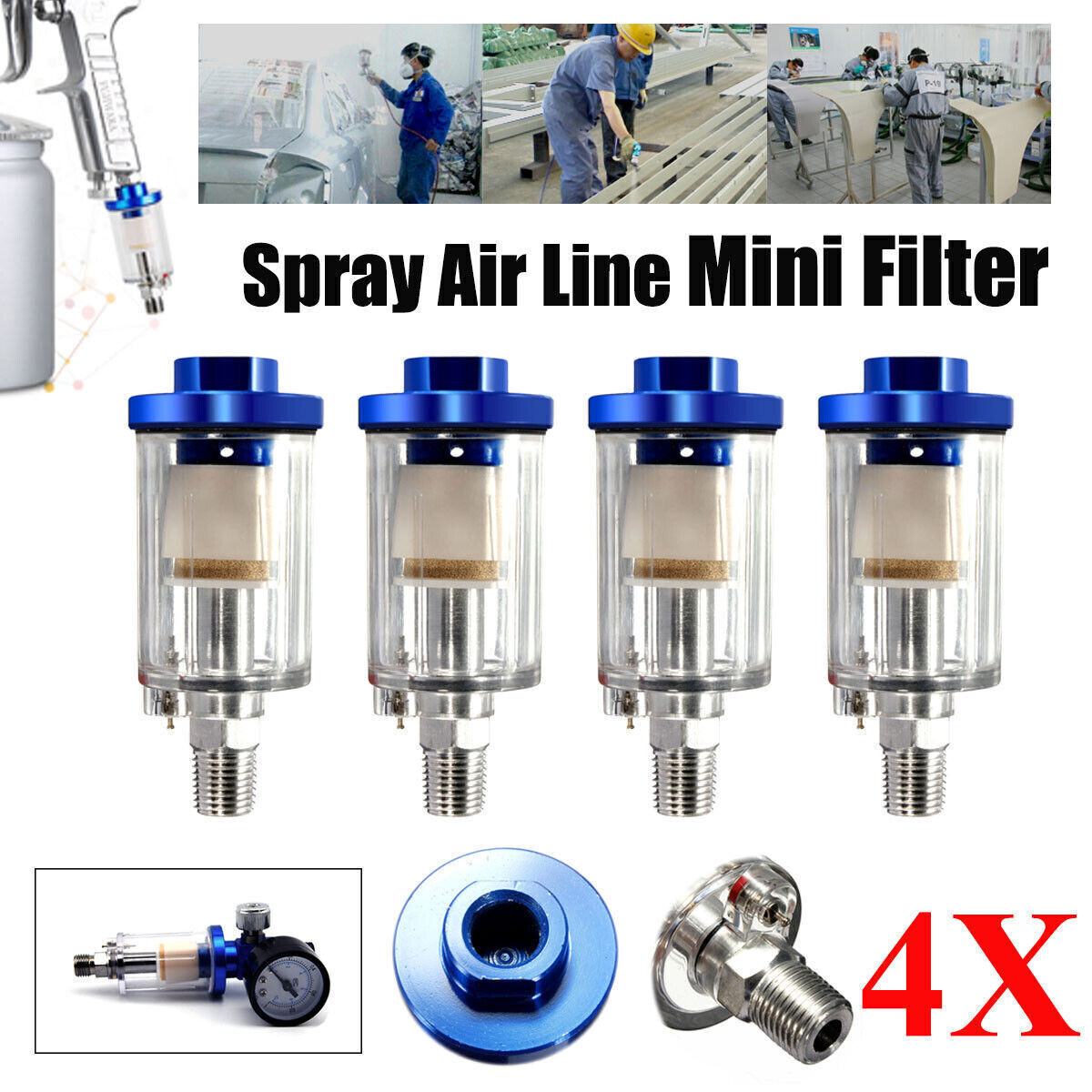 4PCS Auto-Car Paint HVLP Spray Gun 1/4