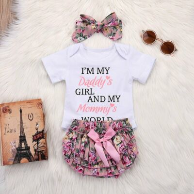 3PCS Newborn Kids Baby Girl Outfits Clothes Romper Bodysuit+Tutu Pants Dress Set