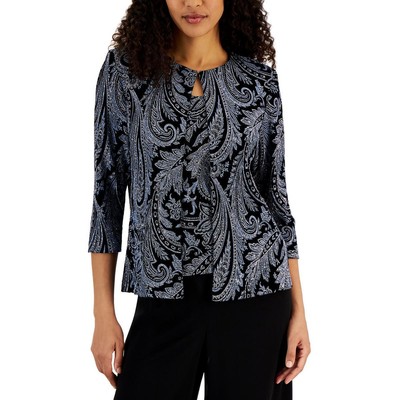 

Женский комплект из двух предметов с курткой Пейсли Alex Evenings Petites BHFO 0028, Black/hydrangea