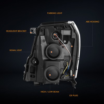 For 07-14 Cadillac Escalade ESV EXT Amber Corner HID Projector Headlights Black