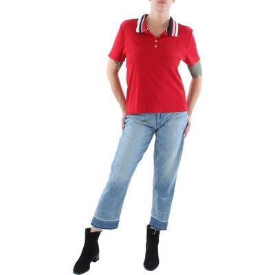 

Tommy Hilfiger Женская красная рубашка-поло в рубчик с воротником  BHFO 3019, Scarlet