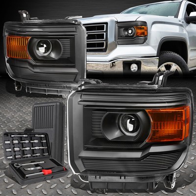 ДЛЯ 14-18 GMC SIERRA ЧЕРНЫЙ КОРПУС, ЯНТАРНЫЕ УГЛОВЫЕ ФАРЫ ПРОЕКТОРА + НАБОР ИНСТРУМЕНТОВ