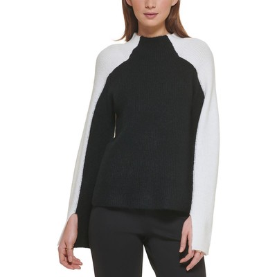DKNY Womens Colorblock Mock Neck Split Sleeve Pullover Sweater Shirt BHFO 2669