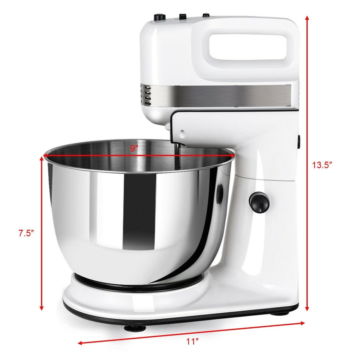 Electric Food Stand Mixer Stainless Steel Bowl White New with Dough Hook Beaters