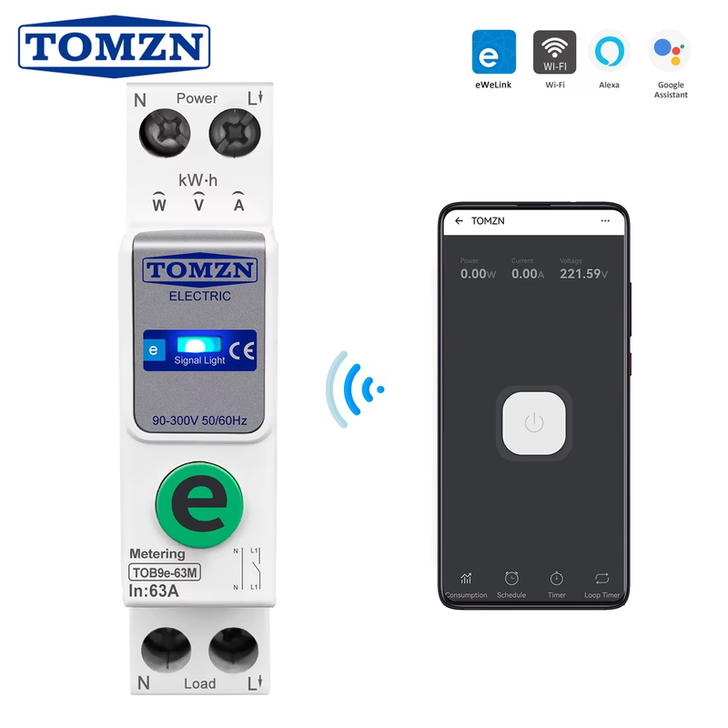 TOB9e-63M Ewelink 110V 220V WIFI Smart Energy Meter Kwh Metering Monitoring Circ