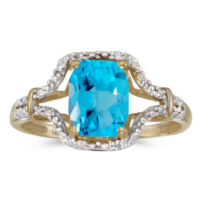 14k Yellow Gold Emerald-cut Blue Topaz And Diamond Ring