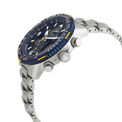 Pre-owned Citizen Promaster Skyhawk A-t Perpetual Alarm Chronograph Blue Dial Men's Watch In Silver
