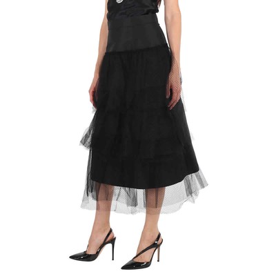 Pre-owned Burberry Ladies Black Tiered Tulle A-line Skirt, Brand Size 6 (us Size 4)