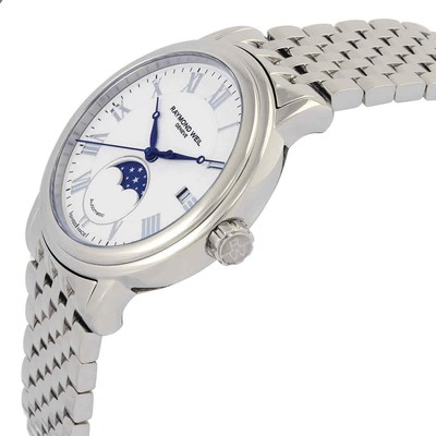 Pre-owned Raymond Weil Maestro Automatic Moon Phase White Dial Men's Watch 2879-st-00308