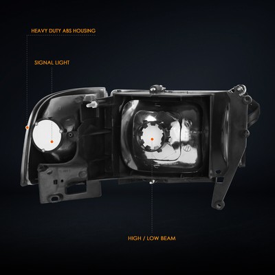 For 94-02 Dodge Ram 1500-3500 Chrome Housing Headlight Clear Corner Signal Lamps