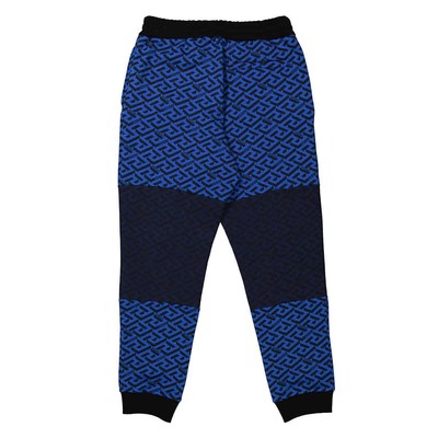 Pre-owned Versace Men's La Greca Logo Print Colour-block Track Pants In Multicolor