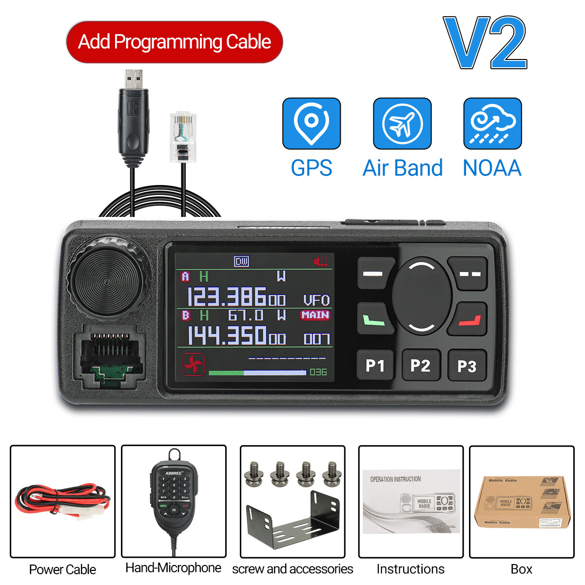 ABBREE AR-2520 Car Mobile Radio 25W Air Full Band GPS Walkie Talkie NOAA VOX US