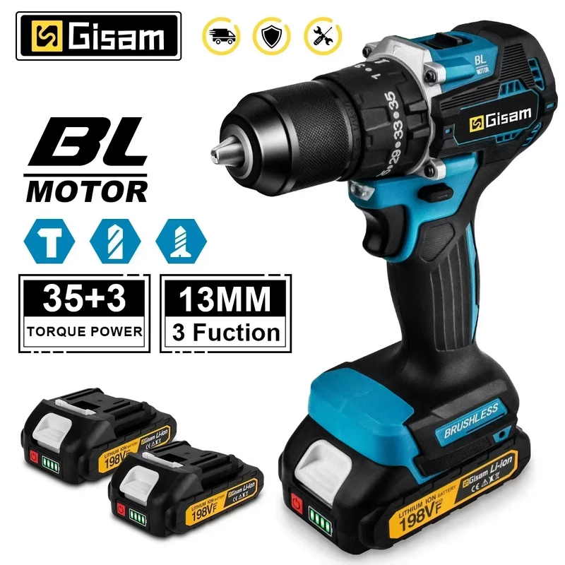 13MM 65NM Brushless Electric Impact Drill 35+3 Torque Electric Screwdriver Hamme