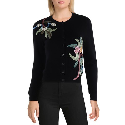 Женский черный кардиган с цветочной вышивкой Oscar de la Renta XS BHFO 6777