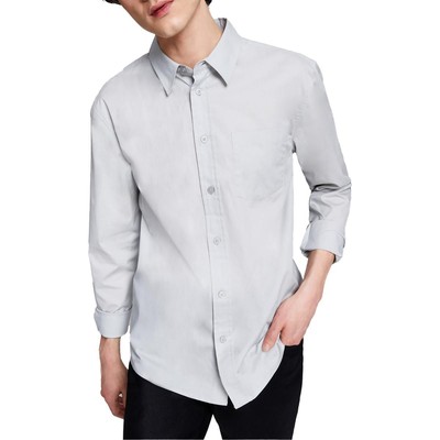 And Now This Mens Gray Poplin Collared Pocket Button-Down Shirt S BHFO 2572