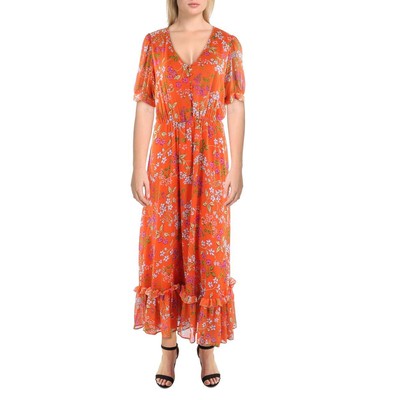 

Calvin Klein Женское оранжевое длинное дневное платье-макси с цветочным принтом  BHFO 3415, Orange multi