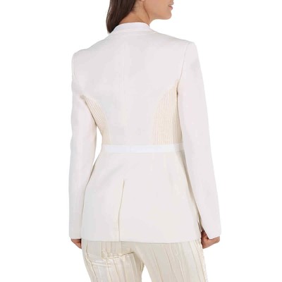 Pre-owned Burberry Single-breasted Belted Wool Blazer Jacket In White