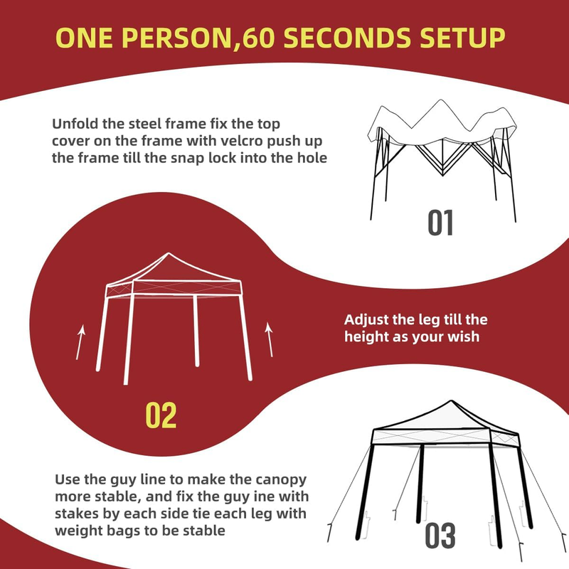 SAILARY 10X10 Portable Pop up Outdoor Canopy Tent 10 X 10 Ft Base / 8 X 8 Ft Top