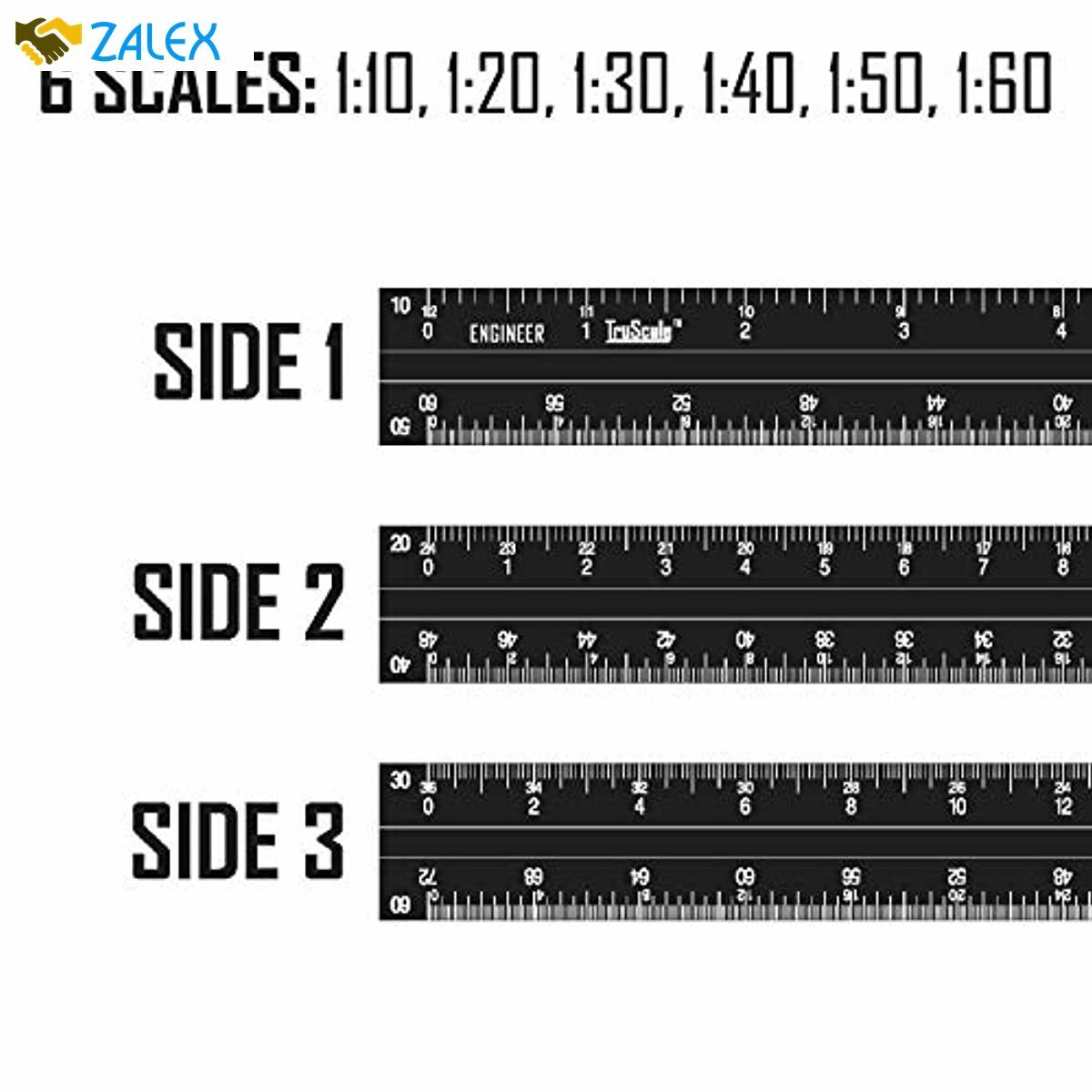 triangular engineering scale etched aluminum ruler for
