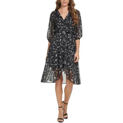

DKNY Женское летнее платье миди с цветочным принтом Petites BHFO 2665, Black golden