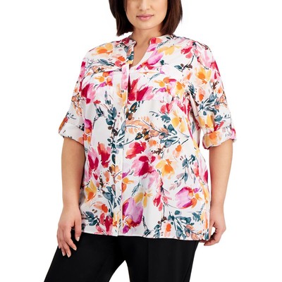 

Женская розовая рубашка на пуговицах с цветочным принтом Calvin Klein Plus  BHFO 5614, Begonia multi