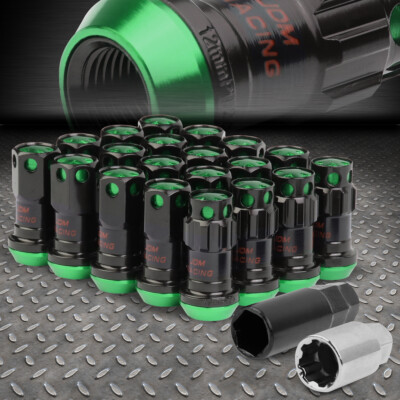 ЗЕЛЕНЫЙ АЛЮМИНИЕВЫЙ ШЛИЦ С ЗАКРЫТЫМ КОНЦОМ, 16 КОЛЕСНЫХ НАКОНЕЧНИКОВ + 4 КОНТРГАЙКИ + КЛЮЧ M12X1.25 22MMx45MM