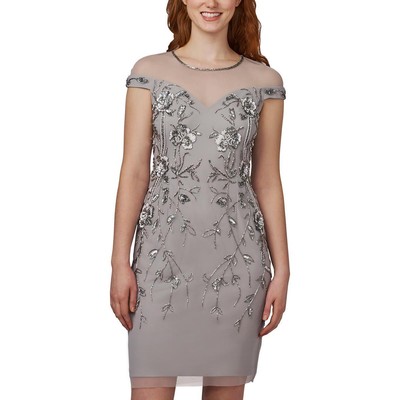 

Adrianna Papell Женское мини-платье-футляр с короткими рукавами и бисером BHFO 2241, Bridal silver