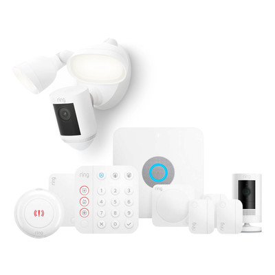 Ring Floodlight Pro Security System with Stick Up Cam Sensors and Panic Button