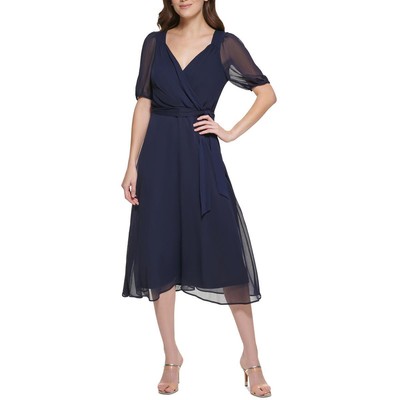

Женское темно-синее дневное платье миди DKNY со сборками  BHFO 7793, Navy