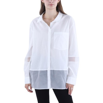 Женская белая рубашка на пуговицах с отделкой из поплина и органзы DKNY, XL BHFO 4123