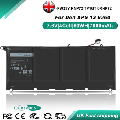 7.6V 7800mAh PW23Y RNP72 TP1GT Laptop Battery For Dell XPS 13 9360 13-9360-D1605