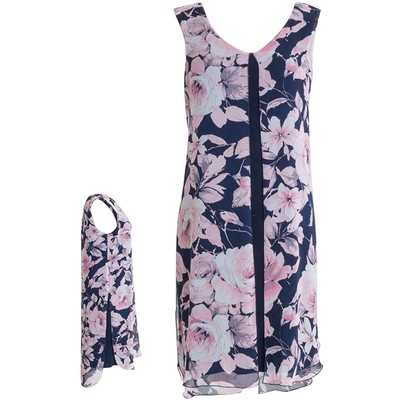 

Женское платье-футляр с разрезом и цветочным принтом Connected Apparel BHFO 4340, Navy/mauve