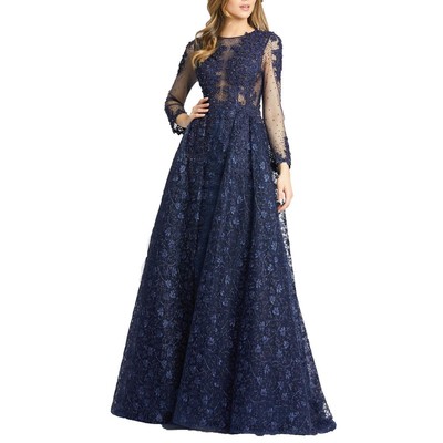 Mac Duggal Womens Navy Embellished Illusion Evening Dress Gown 10 BHFO 2947