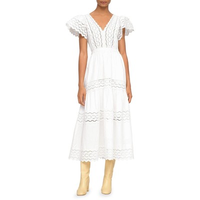 

Белое хлопковое платье миди с V-образным вырезом Sea New York Womens Georgina  BHFO 8301, Белый