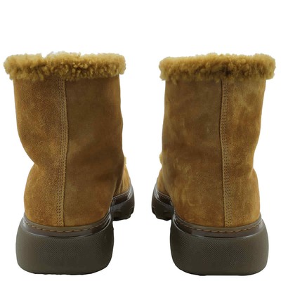 Pre-owned Burberry Shearling-trim Suede Creeper Boots In Check Description