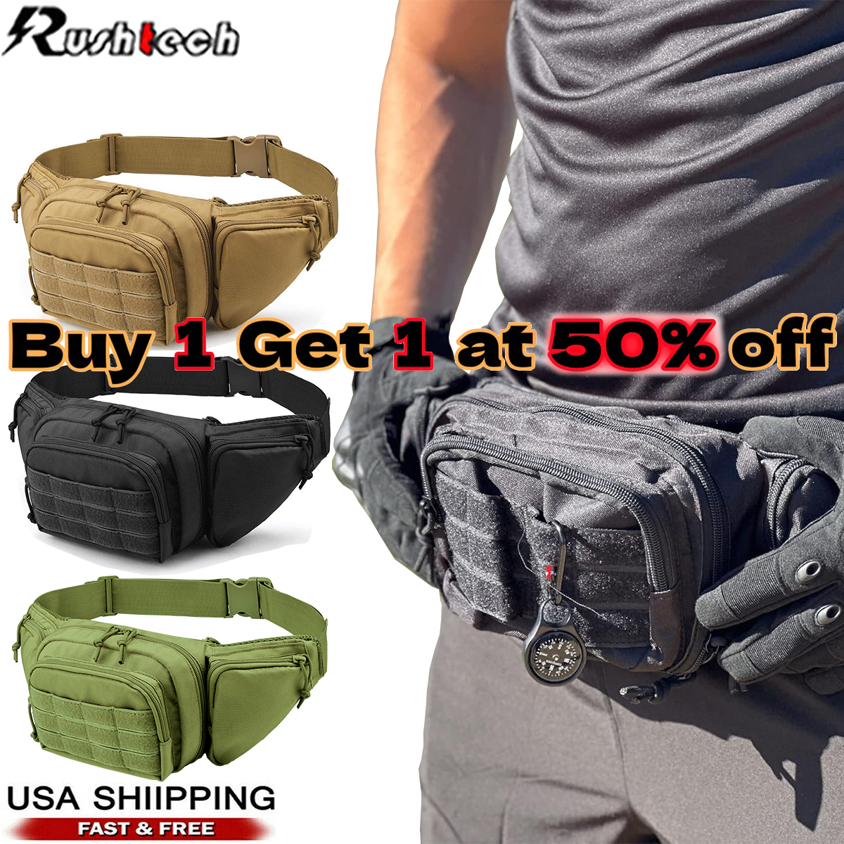 Tactical Waist Fanny Pack Phone Pouch Military Outdoor Camping Hiking Belt Bag