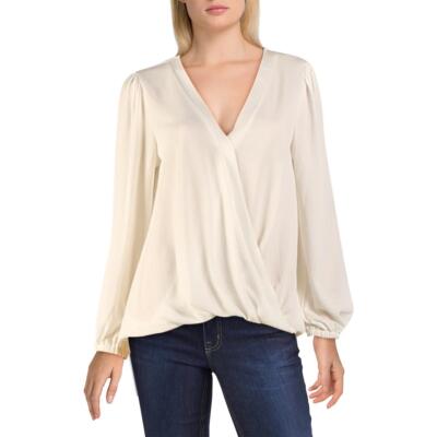 Lush Womens Mars Ivory Faux Wrap V-образный вырез с длинным рукавом Блузка Топ M BHFO 6290