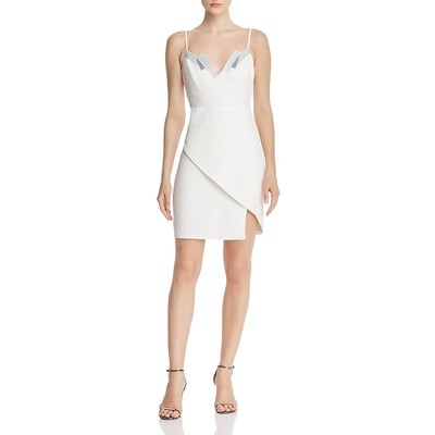 

BCBGMAXAZRIA Женское белое коктейльное платье с пайетками и полосками  BHFO 2533, Off white
