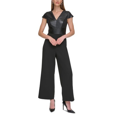Женский комбинезон DKNY с широкими штанинами из смешанной ткани, черный, с коротким рукавом, 8 BHFO 0689