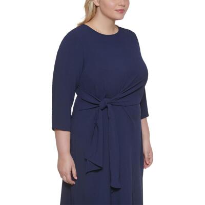

Vince Camuto Womens Faux Wrap Midi Office Wear to Work Dress Plus BHFO 1641, Navy