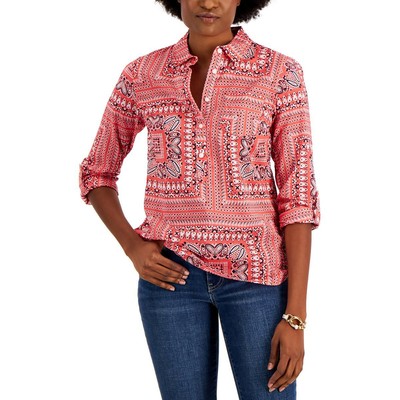 

Tommy Hilfiger Womens Orange Paisley 1/2-Placet Tunic Top Shirt  BHFO 2481, Scarlet