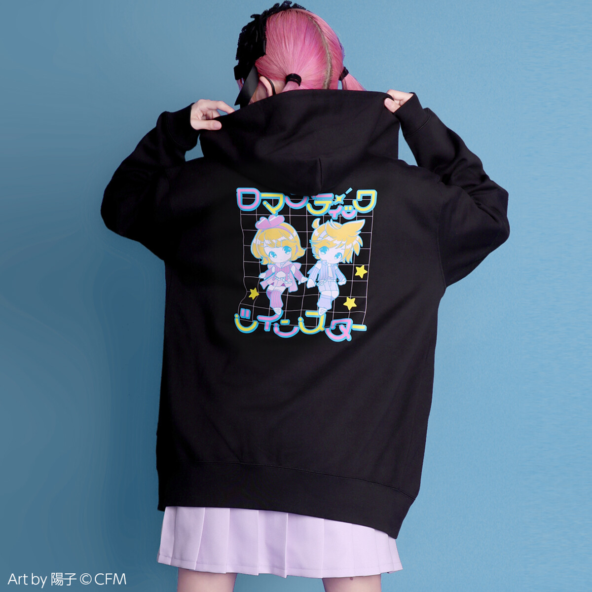トップス ren Kagamine Rin Len Romantic Twin Star Neon Zip Hoodie Black