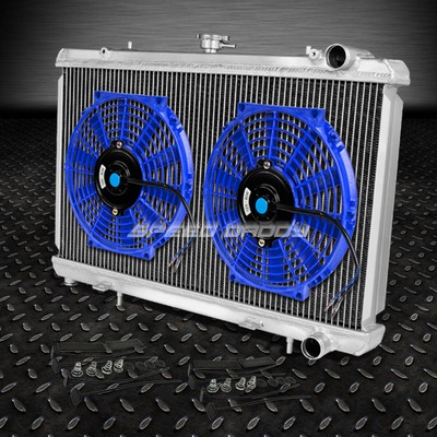 2-ROW ALUMINUM RACING RADIATOR+2 X 10 BLUE FAN FOR 89-94 240SX SILVIA S13 KA24