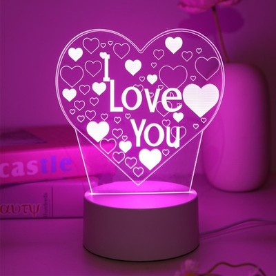 I Love You Heart Veilleuse LED Lampe Acrylique USB Cadeau de Saint-Valentin...