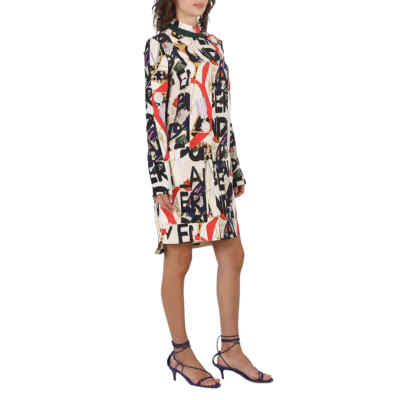 Pre-owned Burberry Graffiti Archive Silk And Wool Dress In Gray
