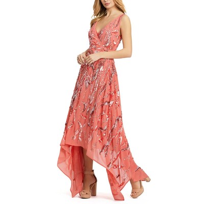 

Женское розовое вечернее платье макси с блестками Mac Duggal  BHFO 4816, Коралл