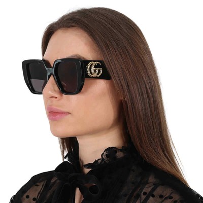 Pre-owned Gucci Grey Geometric Ladies Sunglasses Gg0956s 003 54 Gg0956s 003 54 In Gray