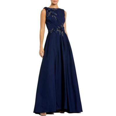 Mac Duggal Womens Navy Satin Embellished Formal Evening Dress Gown 10 BHFO 3038