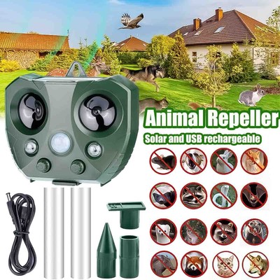 Solar Power Ultrasonic Animal Repeller Pest Repellent Dog Cat Deer Raccoon Garde
