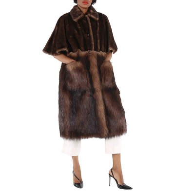Pre-owned Burberry Brown Faux Fur Single-breasted Short-sleeve Coat